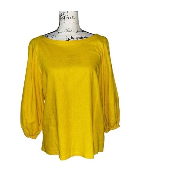Loft golden linen blend balloon sleeve blouse small - Picture 1 of 6